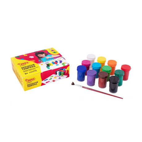 Jovi Boîte de 12 Gouaches à Pot 15ml - Couleurs Assorties + Pinceau