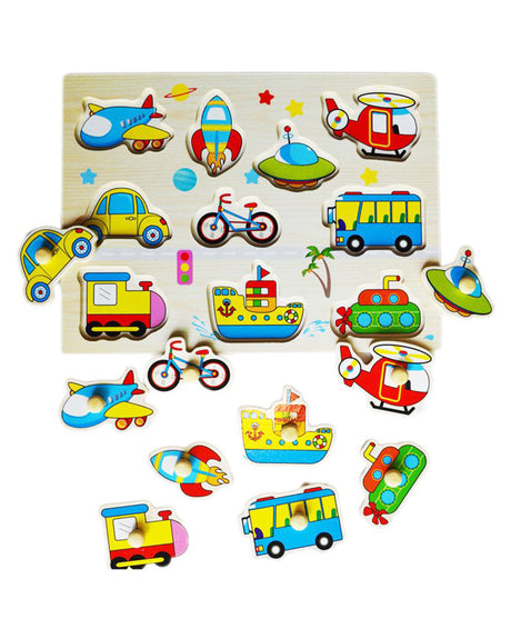 Puzzle Encastrable En Bois Véhicules 18M+