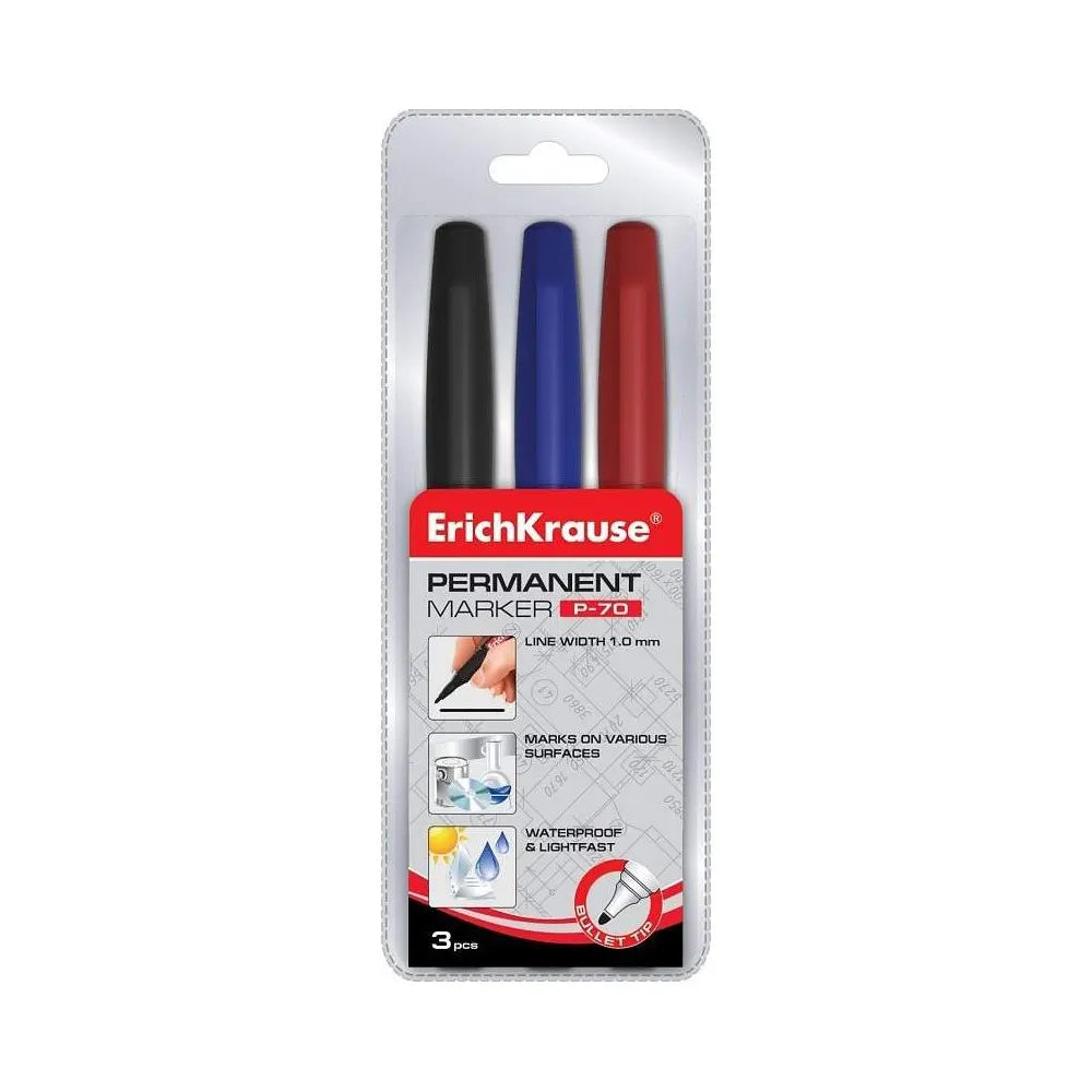 ErichKrause Pack of 3 Permanent Markers - Blue/Black/Red