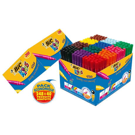 Bic Kids Visa Feutres de Coloriage à Pointe Fine, Lavables, Encre à Base d'Eau - Couleurs Assorties, Classpack de 288
