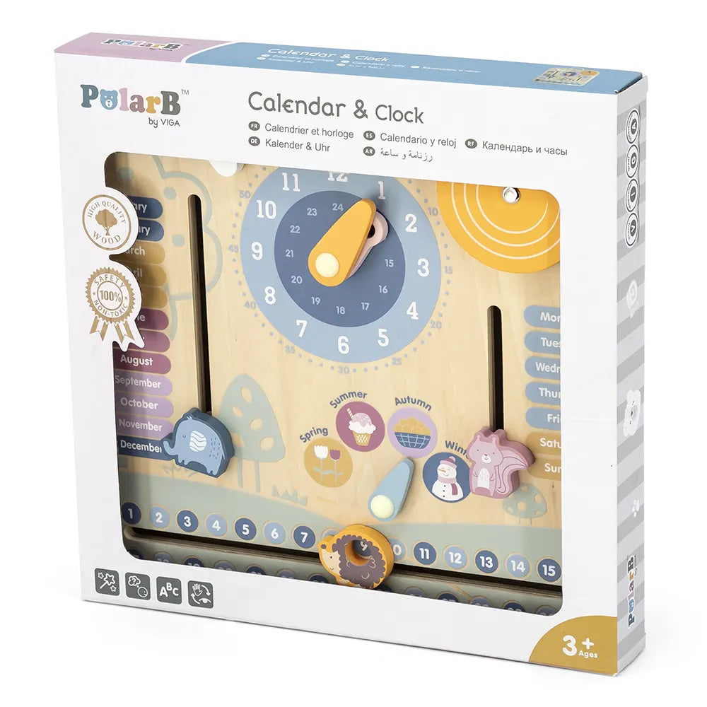 Viga Toys PolarB Mon Calendrier Horloge en Bois 3A+