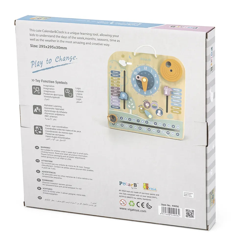 Viga Toys PolarB Mon Calendrier Horloge en Bois 3A+