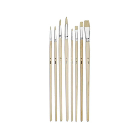 Pebeo Poch 8 Pinceaux Manches Langs Assortis Soie Beau Blanc Rond N°4/ N°6 /N°10 / N°14 Plat N°2 / N°6 / N°10 / N°14