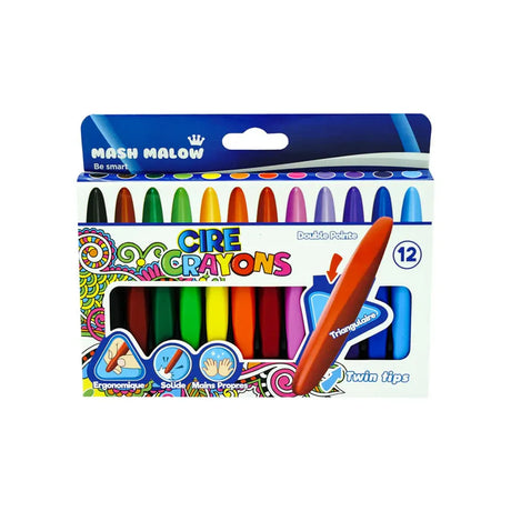 Mash Malow Boite de 12 Crayons De Cire Double Pointe 