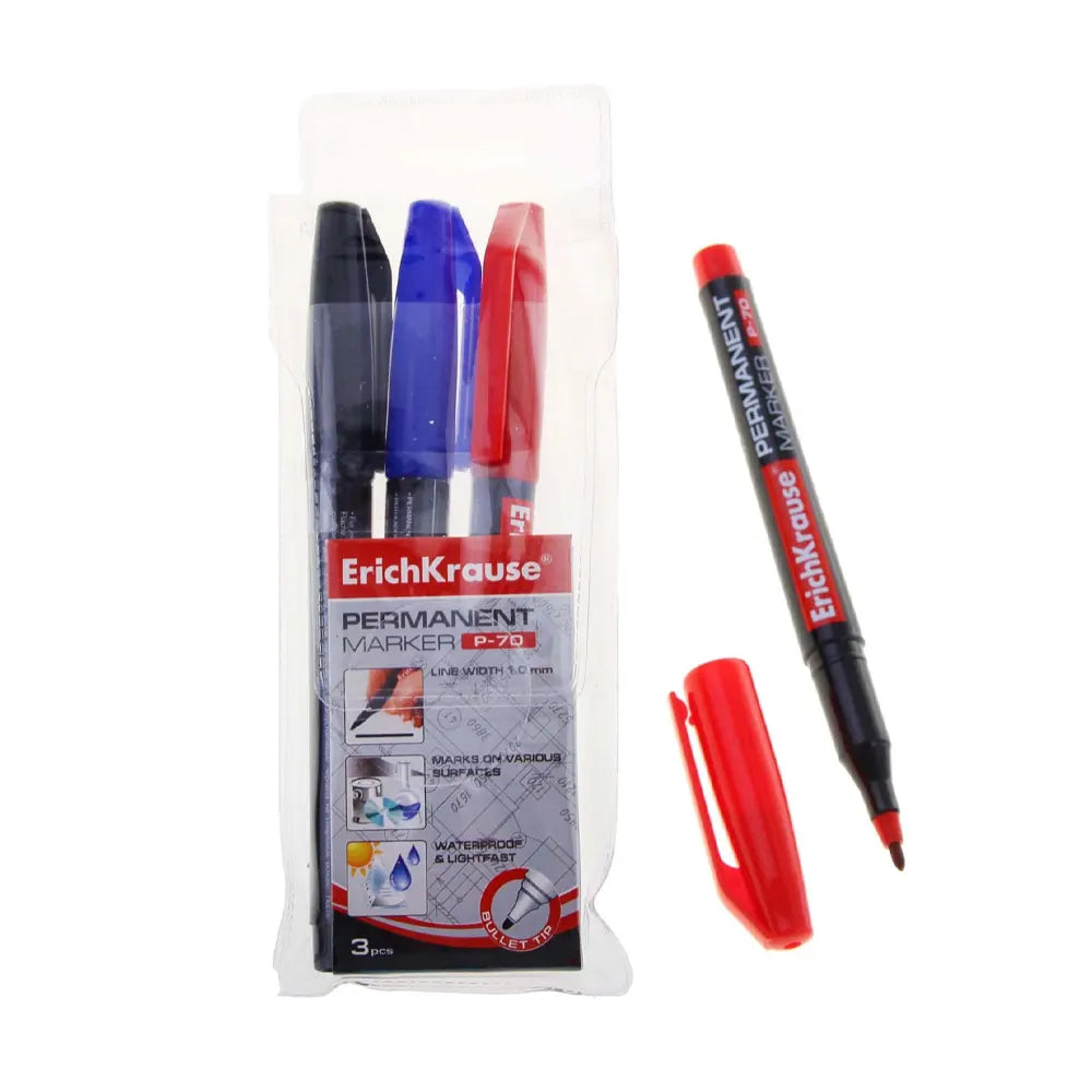 ErichKrause Pack de 3 Marqueur Permanent - Bleu/Noir/ Rouge