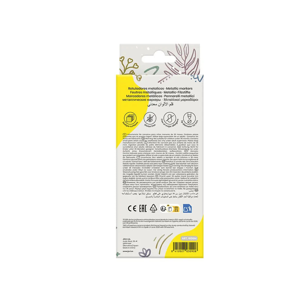 Jovi Boîte de 6 Feutres pour Tissus - Couleurs Métalliques