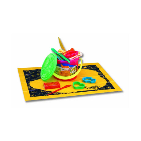 Jovi Seau de 4 Pains de Pâte à Modeler de 50g + 6 Empreintes-Pièces + 3 Outils + 1 Tapis