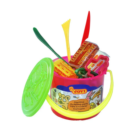 Jovi Seau de 4 Pains de Pâte à Modeler de 50g + 6 Empreintes-Pièces + 3 Outils + 1 Tapis