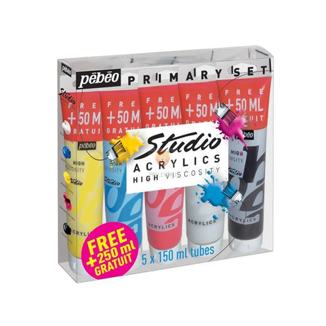 Pebeo Pack Couleurs Primaire Studio Acrylics 5 Tubes 150 ml 