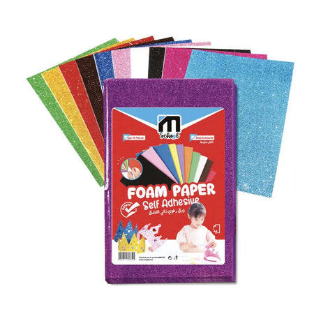 M.School Papier Mousse Adhésif avec Paillettes 24x32 cm, Pack de 10 Feuilles