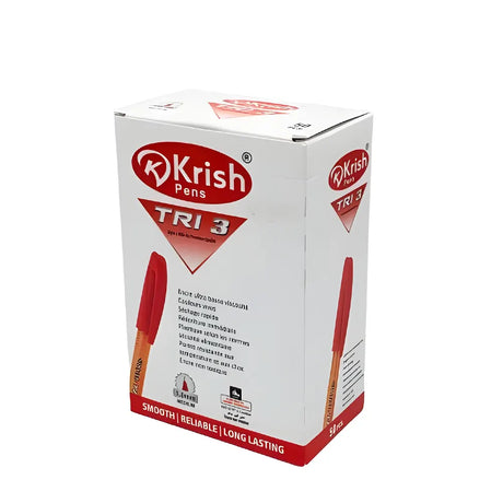 Krish Boîte de 50 Stylos à bille Tri-3, 1,00 mm - Rouge