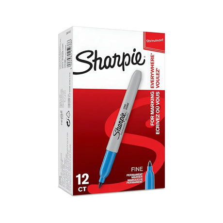 Sharpie Marqueur Permanent Pointe Fine 1 mm Boîte de 12 - Bleu Brillant