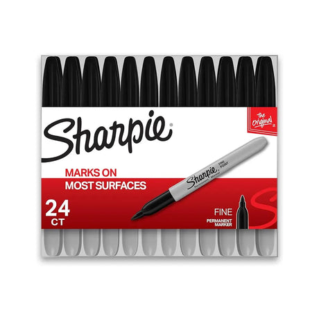 Sharpie Marqueur Permanent Pointe Fine 1 mm Boîte Plexi de 24 - Noir