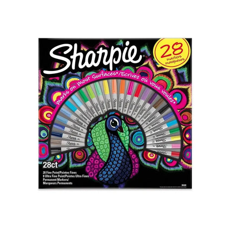 Sharpie Marqueur Permanent Fine Boîte Cadeau 28 Couleurs Motif Paon