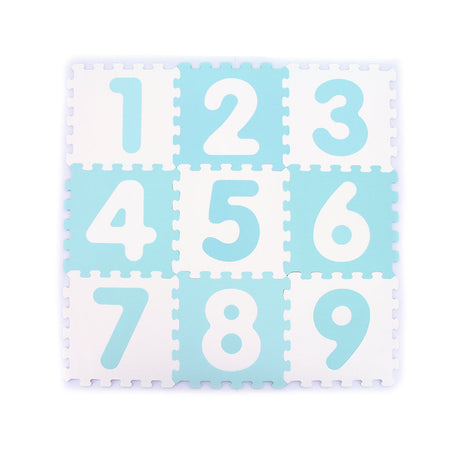 Sunta Tapis Puzzle Numéros 9 Pièces Souple Antibactérien - Bleu & Blanc