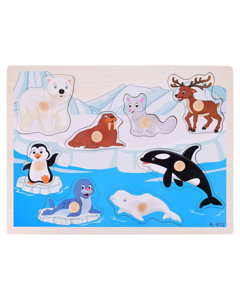 Puzzle Encastrable En Bois Animaux de la Banquise 18M+