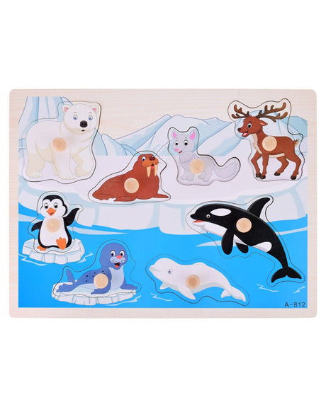 Puzzle Encastrable En Bois Animaux de la Banquise 18M+