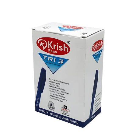 Krish Boîte de 50 Stylos à bille Tri-3, 1,00 mm - Bleu