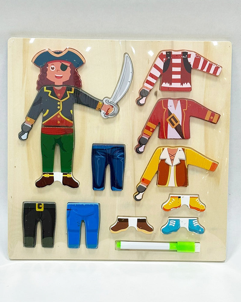Puzzle En Bois Personnage Pirate & Ardoise 3ans+
